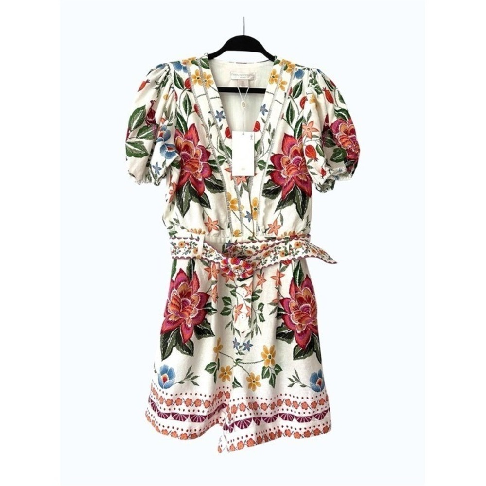 Caroline Constas Linen Blend Floral Romper Size 8